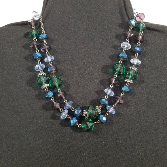 Crystal Necklaces x 2 Super Sparkly Iridescent Jewelry Blue, Green and Browns - Picture 8 of 15